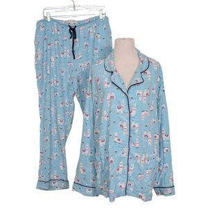 Karen Neuburger Live Love Lounge Llama Pajama Set Womens Size XXL Blue Flannel